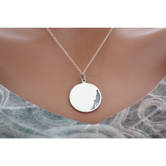 Sterling Silver Crescent Moon Face Pendant with Bronze Star Necklace - Picture 5 of 5